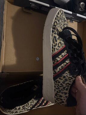 adidas Leopard Print Sneakers with Black Laces and Red Stripes